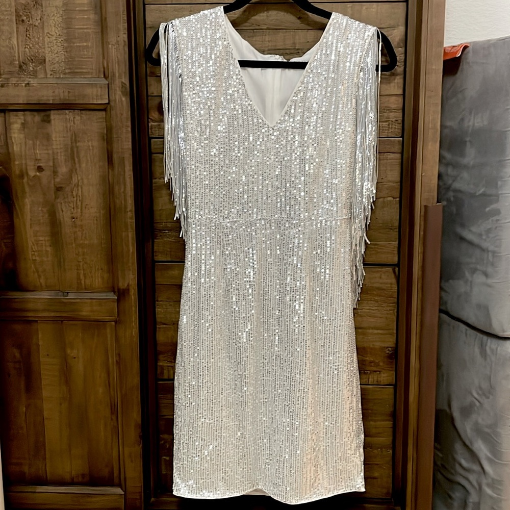 Sequin Glitter Tassel Sleeve Party Mini Dress